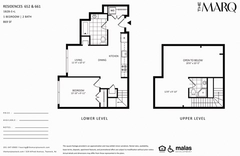 Floor plan for 1 bed, 2 baths, 870 sqft